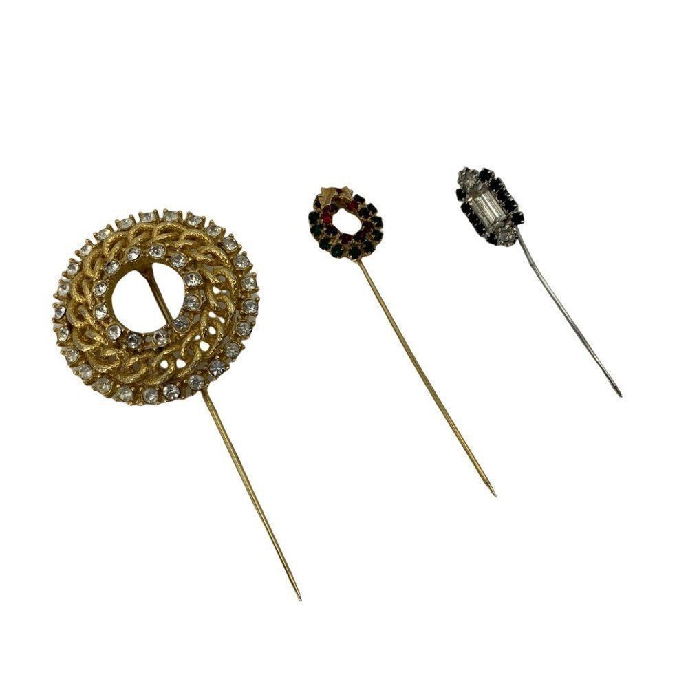 Lot of 3 Womens Vintage Jewelry Pins Brooches 0181 Rhinestone Hat Lapel Fashion